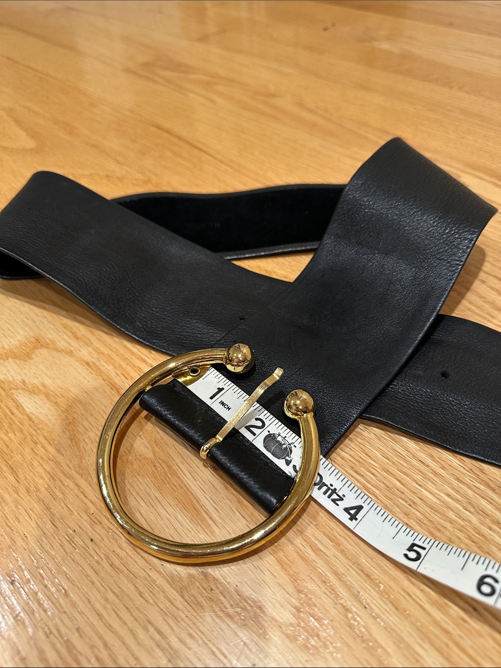 Arden B Black Wide Belt with Gold Round Buckle